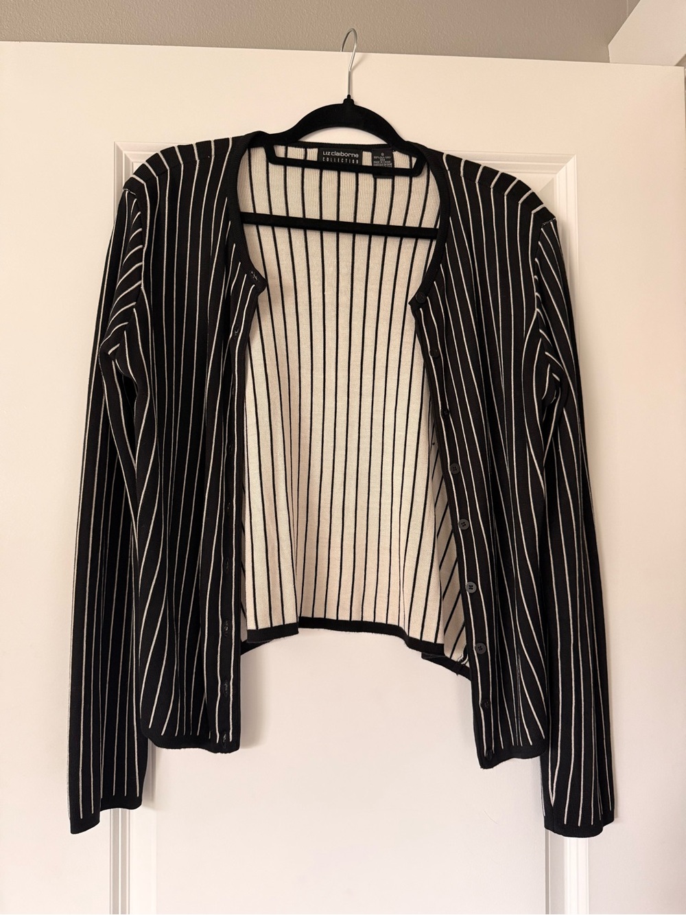 Liz Claiborne Black and White Striped Button Cardigan-100% silk!!